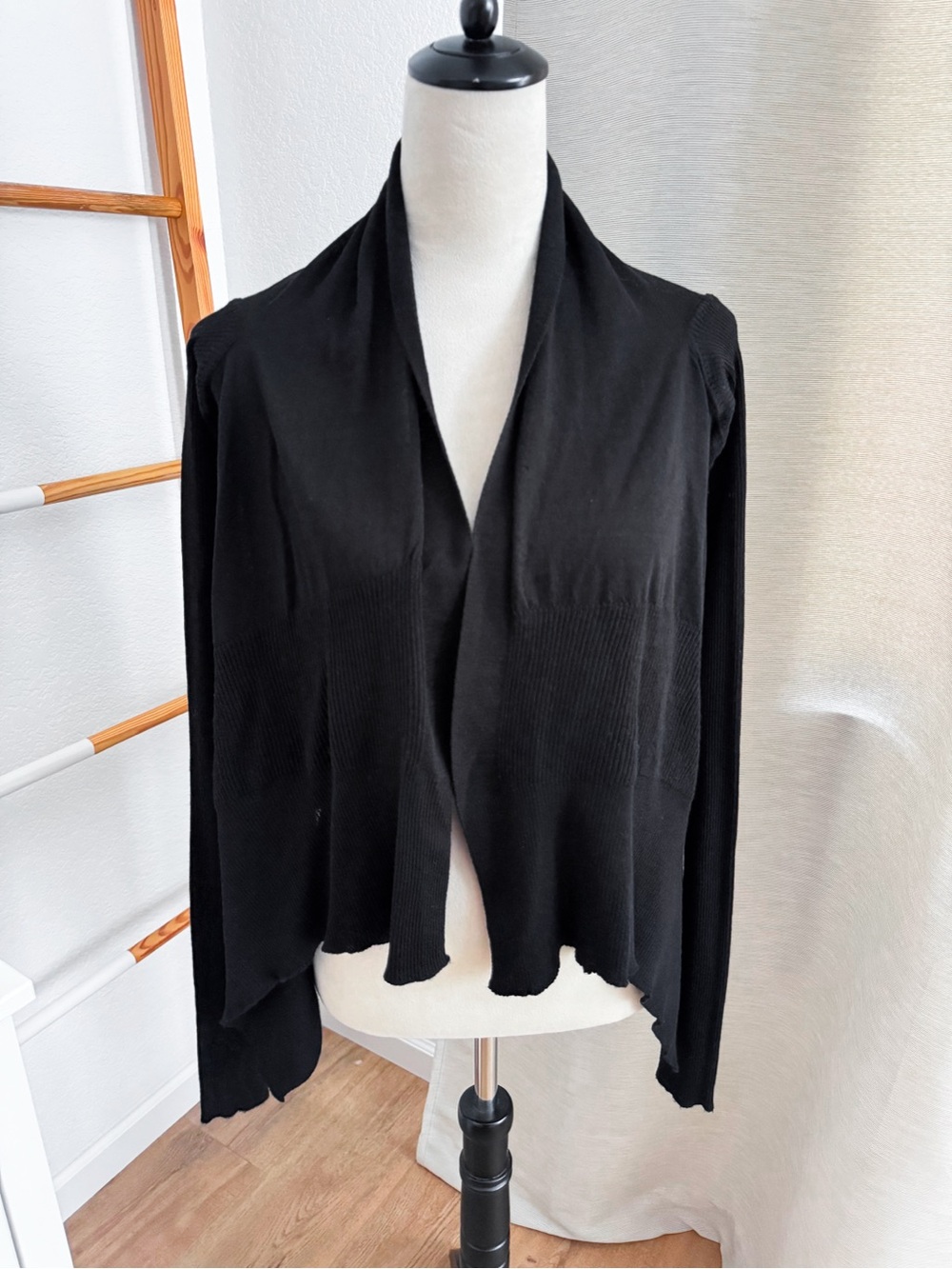 Rick Owens EDFU SS23 Black 100% Wool Asymmetric Draped Fine Knit Cardigan S